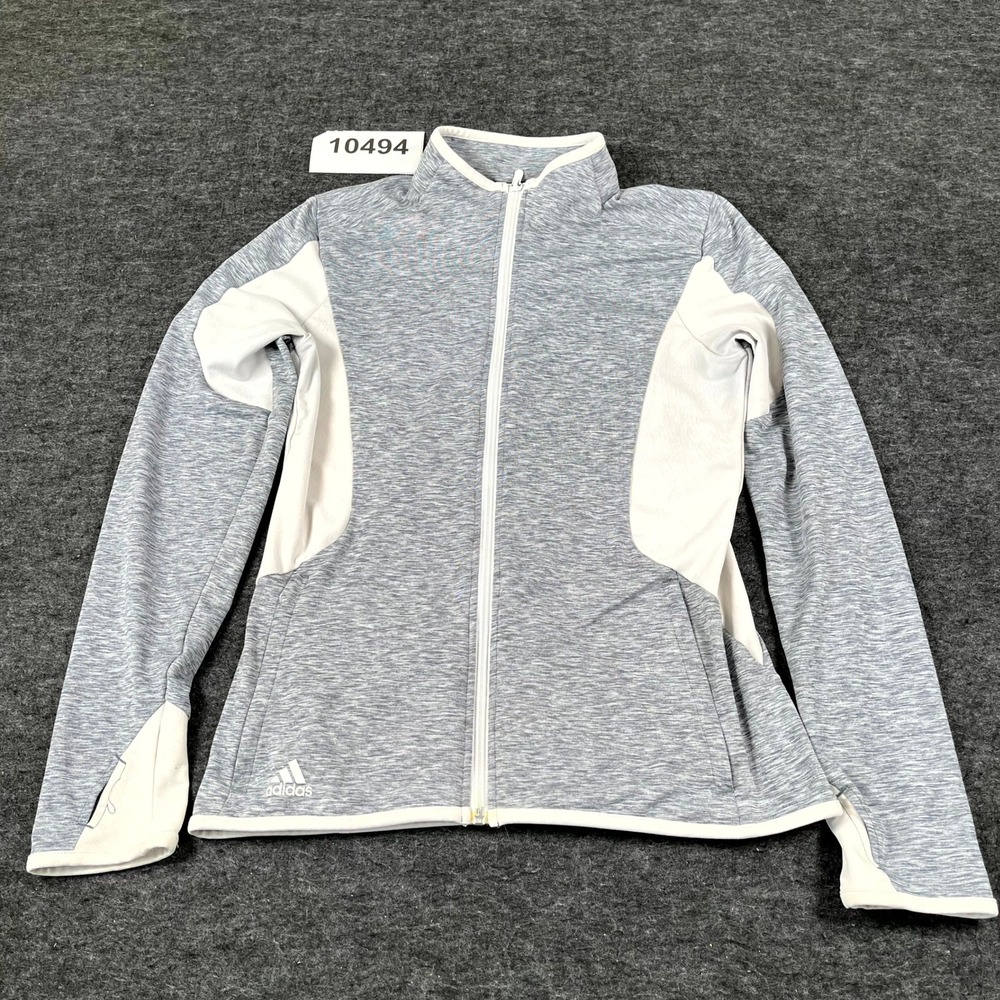 Adidas Golf Puremotion Jacket Womens Small Gray Logo Full Zip Thumbhole Sleeves